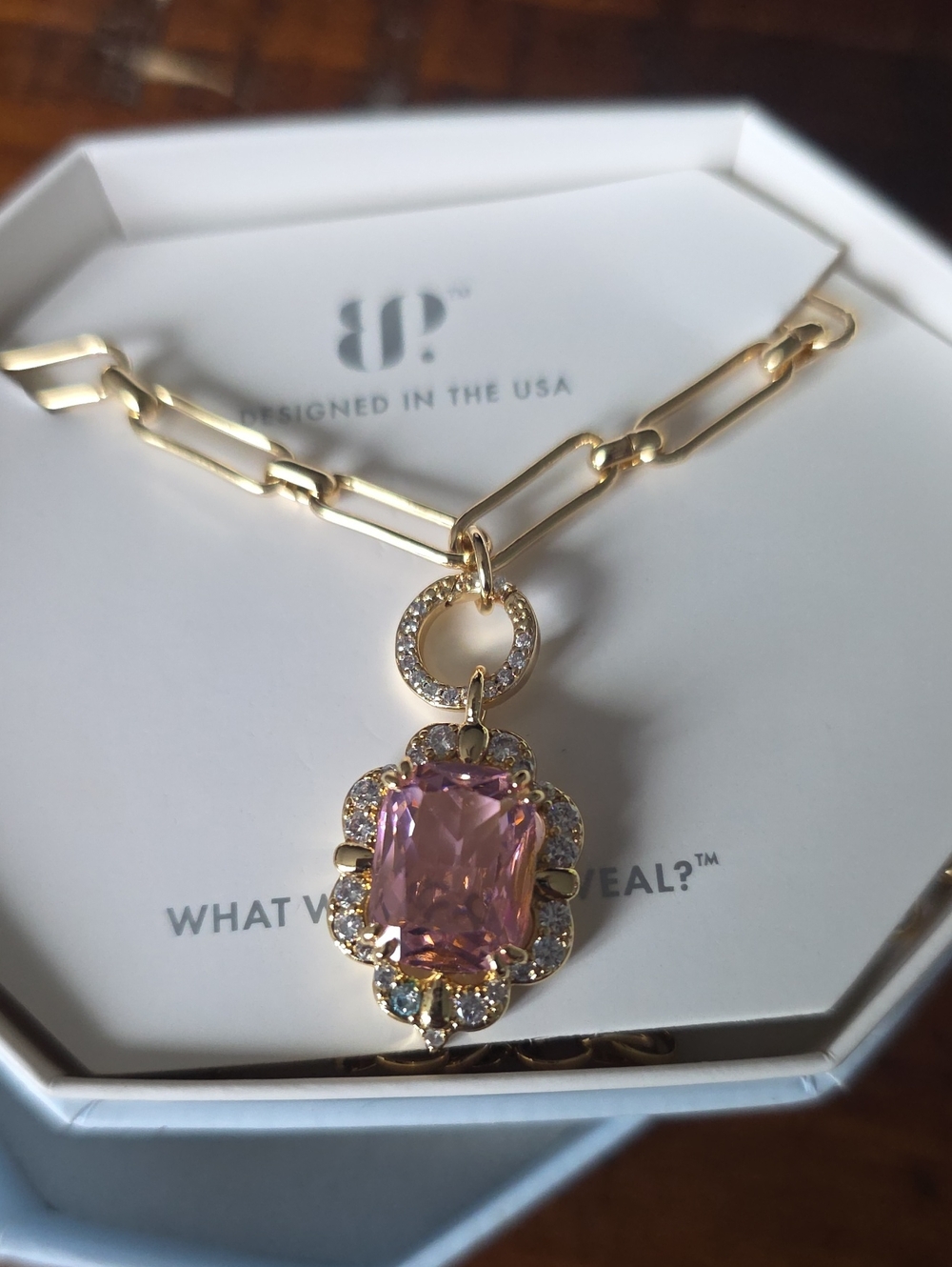 Gold-Plated Necklace with Pink Pendant